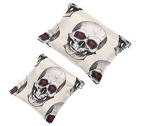 2 trousse tascabili per cosmetici, teschi con cuore e teschio, chiusura automatica, senza cerniera, piccola borsa per il trucco da viaggio, per cosmetici, cuffie, gioielli organizer, Multicolore,