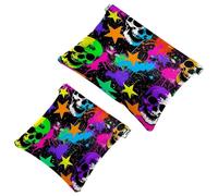 2 trousse tascabili per cosmetici, teschi e stelle, chiusura automatica, senza cerniera, piccola borsa per il trucco da viaggio, per cosmetici, cuffie, gioielli organizer, Multicolore,