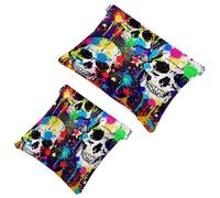 2 trousse tascabili per cosmetici, teschi, stelle e teschi, con chiusura automatica, senza cerniera, piccola borsa per il trucco per mini custodia da viaggio per cosmetici, cuffie, gioielli organizer,