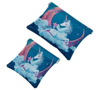 2 trousse tascabili per cosmetici, unicorni rosa, nuvole, autoserranti, senza cerniera, piccola borsa per il trucco per riporre cosmetici, cuffie, gioielli, Multicolore,