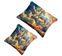 2 trousse tascabili per cosmetici, unicorno e arcobaleno nel cielo, a chiusura automatica, senza cerniera, piccola borsa per il trucco per riporre cosmetici, cuffie, gioielli, Multicolore,