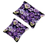2 trousse tascabili per cosmetici, viola del pensiero e teschio, con chiusura automatica, senza cerniera, piccola borsa per il trucco, per riporre cosmetici, cuffie, gioielli, Multicolore,