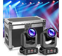 2 unità 150W Teste Mobili LED Luci da palco con testa mobile gobo spot e Custodia da volo FlyCase prisma a 18 facce attivata dal suono rotante per feste, matrimoni, chiese, dal vivo