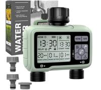 2 Uscite Temporizzatore di Irrigazione Automatico, Automatico Timer Irrigazione Giardino con display LCD, Modalità Blocco Bambini Automatica e Manuale/Ritardo Pioggia/IPX5 Impermeabile