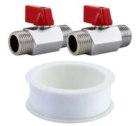 2 valvole a sfera in ottone, 1/2 pollici, mini valvola per palloncini, piccolo interruttore per rubinetto, con 1 nastro bianco grezzo, per bagno, cucina, giardino, casa