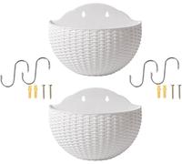 2 vasi da fiori in finto rattan, da appendere alla parete, semicerchio da appendere all'aperto con foro di drenaggio e ganci, vaso decorativo per casa, giardino e patio