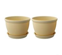 2 vasi da fiori rotondi in plastica ispessita con supporto inferiore, per supporto da parete verde e integrazione di facciate viventi (beige + fondo)