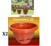 2 Vasi Dorico Ø 25cm Altezza 19,5cm 5 Litri Colore Terracotta Polipropilene Vaso