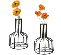 2 vasi per fiori neri con cornice in metallo, vetro trasparente, provetta, decorativi, piccoli vasi per gemme, regali per matrimoni, decorazione di fiori da tavolo, decorazione per interni, soggiorno