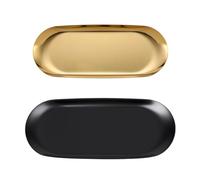 2 Vassoi Decorativi in Acciaio Inox - Ovale, Portaoggetti per Casa, Cosmetici, Gioielli, Dessert (Nero)