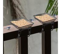 2 vassoi per mangiatoia per uccelli per balcone, 17,8 x 17,8 x 5,8 cm, piattaforma compatta per semi per uccelli, con 4 corde elastiche fisse, per giardino, cortile, esterno uccelli selvatici o