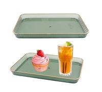 2 vassoi rettangolari da servizio, vassoio da cucina Fast Food per la colazione, serving vassoi per snack, vassoio per hotel, colore verde con bordo dorato (31 x 22 x 2,5 cm)