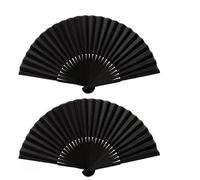 2 ventagli a mano pieghevoli, colore nero, per donne e uomini, ventaglio vintage cinese in bambù e tessuto, per matrimoni, spettacoli di danza, feste, festival, cosplay, chiesa e decorazione della