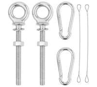 2 viti ad anello M8 x 80 mm, viti ad anello con rondelle e dadi esagonali, bulloni ad occhiello, con 2 moschettoni e 2 corde metalliche, per il fissaggio e l'applicazione
