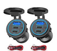 2 x 12 V presa USB doppio caricatore da auto presa con voltmetro LED e interruttore di alimentazione, adattatore accendisigari impermeabile per auto barca golf camion moto