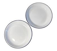 2 x 22cm White Enamel Dinner Plates | Traditional dinner plate