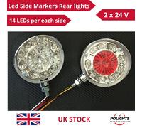 2 x 24V 14 LED Cromo Rosso/Bianco Rotondo Laterale Segnapasso Lampade Cromato...