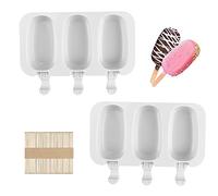 2 x 3 stampi per gelato al cioccolato congelato a scomparti, in silicone, riutilizzabili senza BPA, per fai-da-te (50 pezzi di bastoncini di legno)