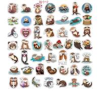2 X 50 Pezzi Adesivi Eurasian River Otter, Set Adesivi Otter Pack Impermeabili in Vinile per Computer Portatile, Auto, Moto, Skateboard, Bagagli, Valigia, Stile Retro con Design Acquerello