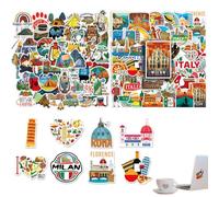 2 X 50 Pezzi Adesivi Italia e adesivi per viaggi all'aperto, adesivi impermeabili da viaggio Italia, Adesivi Italia di Città del con Attrazioni Turistiche per scrapbooking, bottiglia d'acqua