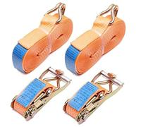 2 x 5000kg (5 Tonnellate) 10m Cricchetto Cinghia di Ancoraggio Set 2pz. Cinghia di Tensionamento per Carichi Pesanti Movimentazione di Materiali EN 12195-2 con Larghezza di 5cm + Gancio per Artiglio