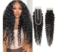 2 X 6 Deep Wave Closure Brazilian 100% Unprocessed Human Virgin Hair Deep Wave Trasparente 2 X 6 Lace Closure Natural Hairline with Baby Hair Wet And Wavy Color Black 14 pollici