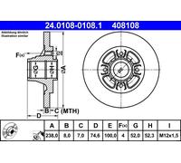 2 x ATE 24.0108-0108.1 Disco freno per RENAULT