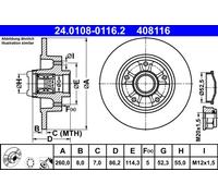2 x ATE 24.0108-0116.2 Disco freno per RENAULT