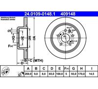 2x Disco freno pieno 24.0109-0148.1 ATE