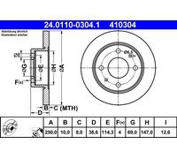 2 x ATE 24.0110-0304.1 Disco freno per MITSUBISHI,SMART