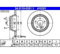 2 x ATE 24.0110-0351.1 Disco freno per MERCEDES-BENZ