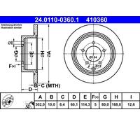 2 x ATE 24.0110-0360.1 Disco freno per CITROËN,MITSUBISHI,PEUGEOT