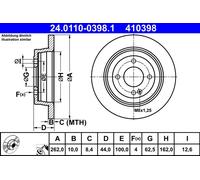 ATE disco freno 410398 pieno diametro 262 spessore 10 mm 4 fori