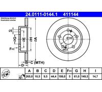 2 x ATE 24.0111-0144.1 Disco freno per RENAULT