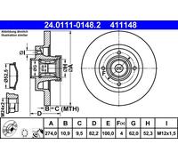 2 x ATE 24.0111-0148.2 Disco freno per RENAULT