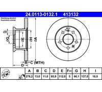 2 x ATE 24.0113-0132.1 Disco freno per VW