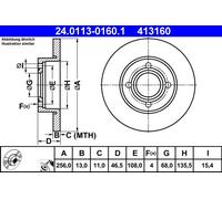 2 x ATE 24.0113-0160.1 Disco freno per AUDI