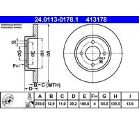 2 x ATE 24.0113-0178.1 Disco freno per SEAT,VW