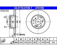 2 x ATE 24.0116-0106.1 Disco freno per CITROËN,FIAT,PEUGEOT