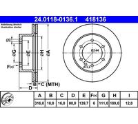 2 x ATE 24.0118-0136.1 Disco freno per NISSAN
