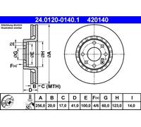 2 x ATE 24.0120-0140.1 Disco freno per CHEVROLET,OPEL,VAUXHALL