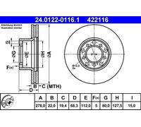 2 x ATE 24.0122-0116.1 Disco freno per MERCEDES-BENZ