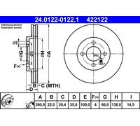 Disco freno ATE 24.0122-0122.1 anteriore, ventilato, altamente carbonizzato, 1 Pezzo
