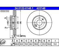 2 x ATE 24.0122-0148.1 Disco freno per RENAULT