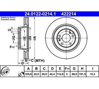 2 x ATE 24.0122-0214.1 Disco freno per AUDI,VW