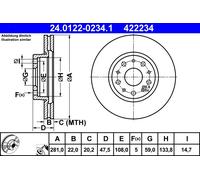 2 x ATE 24.0122-0234.1 Disco freno per LANCIA
