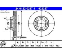 2 x ATE 24.0122-0237.1 Disco freno per HYUNDAI,MITSUBISHI