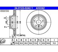 2 x ATE 24.0122-0242.1 Disco freno per AUDI