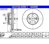 2 x ATE 24.0122-0258.1 Disco freno per TOYOTA