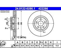 ATE disco freno 422286 ventilato diametro 284 spessore 22 mm 5 fori